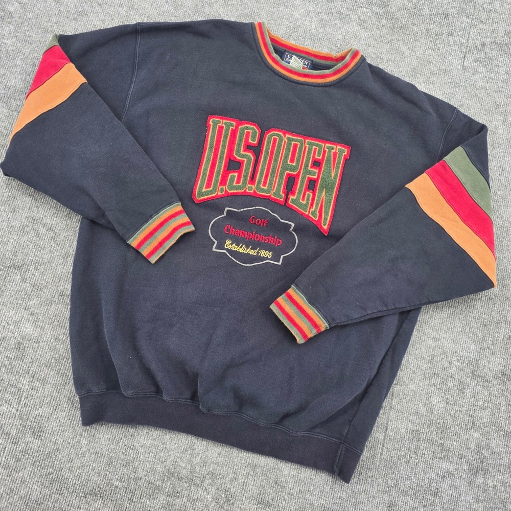US Open Golf Collection Sweatshirt Navy Blue Chenille Patch XL Vintage 90s